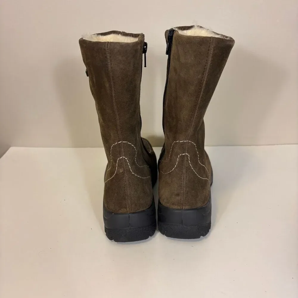 Rieker Brown Suede Fur Lined Mid Calf Winter Boots Women's 40 =‎ 8.5